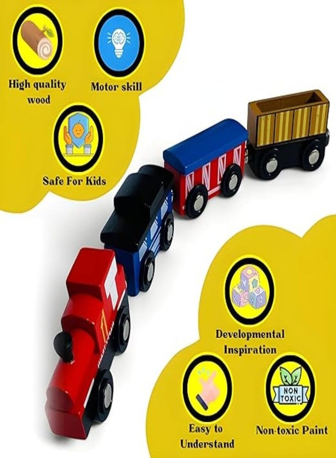 SubiMouIQ 4 PCS Wooden Train Cars, Train Toys Magnetic Set Includes 4 Compartments and Engine, Toy Train Sets for Kids Toddler Boys and Girls, Best Birthday Gift for Kids - Image 5